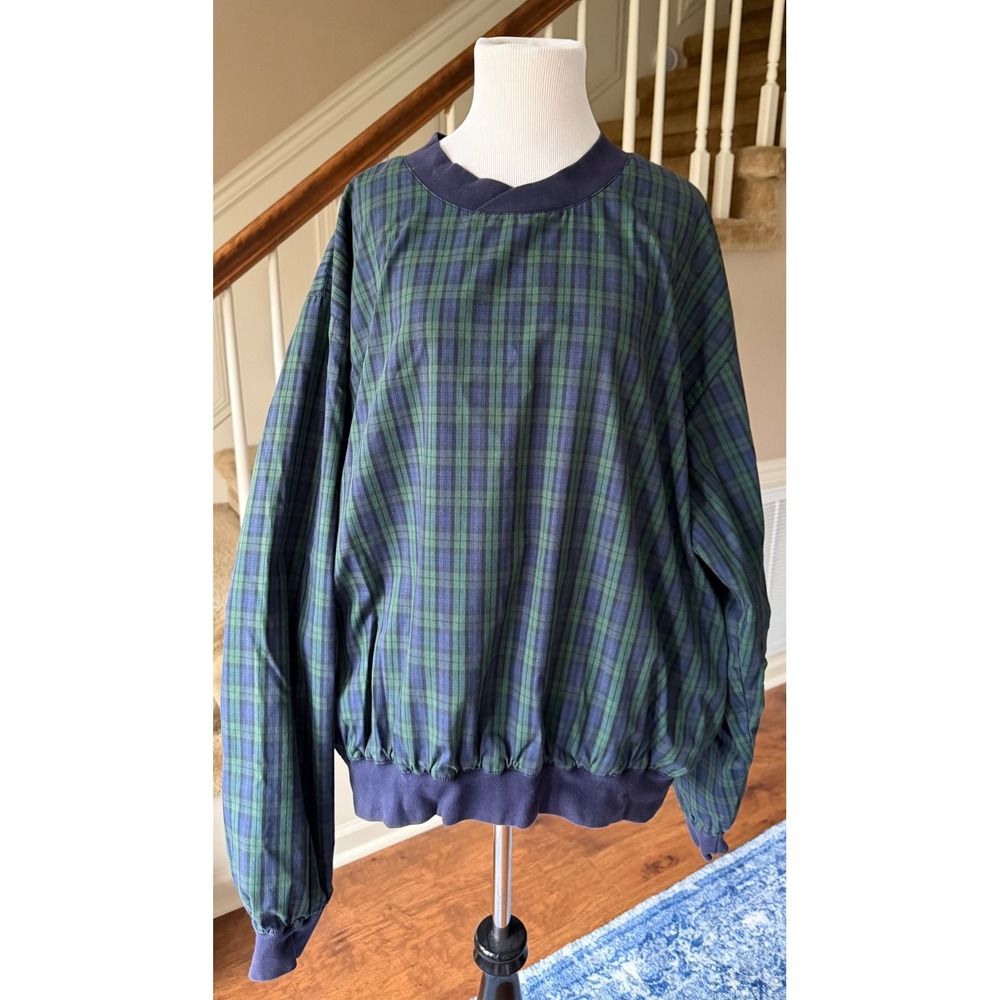 PROQUIP Mens Plaid Golf Pullover Windbreaker Jacket XL Blue Green